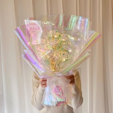러블리팜 조화 화사한 오로라 홀로그램 장미 꽃다발, 1개, 혼합색상