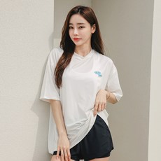튜브트리 여성용 반팔 루즈핏 래쉬가드 + 멀티 숏팬츠 세트 BEIV7204PA