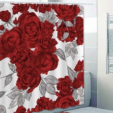 마켓A 장미꽃 로맨틱 샤워커튼 TYPE2 90 x 180 cm + 고리 12p, 1세트, 레드계열