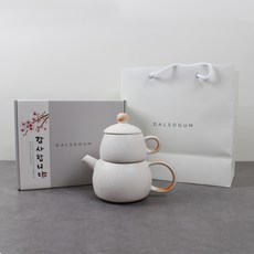 Dalsogum 陶瓷新年茶 1人 紅柿組, 白色+橘色, 1組, 茶壺+茶杯