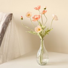 THE FLOWERMARKET 頂級仿真罌粟花+水滴型花瓶套裝, 珊瑚粉色, 1組