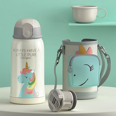 애니멀 원터치 물통 + 파우치 세트 MP246, 유니콘, 550ml