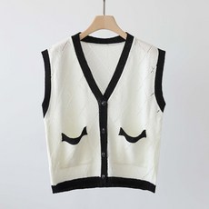 JENIT 女款寬鬆版型V領分層口袋針織背心 j372