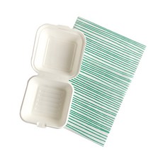 펄프 간식 선물포장 상자 + 그린 스트라이프 샌드위치 포장 유산지 세트, 화이트(상자), 1세트