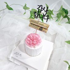 라비다 한송이 카네이션 석고케이크 핑크 + 석고방향제 리필오일 3ml + 감사합니다 용돈홀더 토퍼, 웨딩플라워