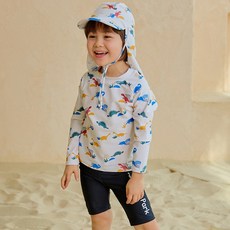 아이엠베베 아동용 UV차단 티라노공원 수영복 래쉬가드 상의 + 반바지 레깅스 세트