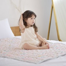 ahtty blanc 兒童印花防滑涼感睡墊，150x100公分，人造絲, 100*150cm, Pink Rabbit 粉紅兔兔, 1入