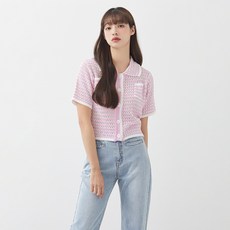 핑크반팔가디건