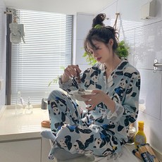 엘쏘 여성용 긴팔 파자마 빅사이즈 홈웨어 여름 실내복 잠옷 세트