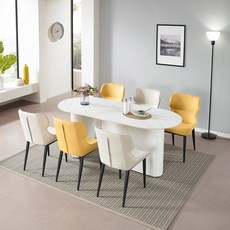 로드퍼니처 셀리나 세라믹 6인 1800 식탁 +의자 6p 방문설치, 식탁(화이트), 의자(레몬,크림)