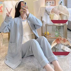 에스텔라 귀여운 디자인 임산부 잠옷 상하 3종 세트 PJM404