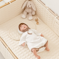 아이레빗 유아용 리안드림콧 호환 순면 도톰하트 누빔 양면 침대 패드, 연베이지, 1개