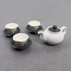 Dalsogum 陶瓷茶壺茶杯傳統茶道阿拉丁茶具 3人組, 1組, 白色+棕色(栗色套裝), 茶壺+3個杯子+3個杯墊