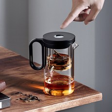 사마도요 핸들 티포트 P002 유리필터, 블랙 + 투명, 500ml, 1개 혼합색상, 1개