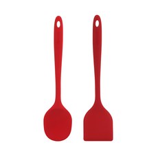 sillymann 矽膠MONO廚具組, 拌炒勺+長柄煎鏟, 一體型矽膠材質, 耐熱-40°C~250°C, 可沸水消毒/洗碗機, 鍋鏟+拌炒匙, 酒紅色, 1組