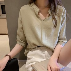 모네타 여성용 뉴라인 쉬폰 브이넥 블라우스