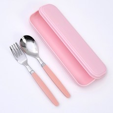 라온누리 아동 파스텔 케이스 휴대용 도시락 수저세트, 분홍(케이스), 분홍(숟가락, 포크), 케이스 + 숟가락 + 포크, 1개