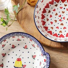 Maison Objet Praca 附把手麥片碗 2入組 (紅心+草莓), 1組, 紅心,草莓