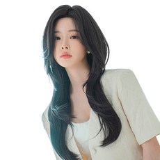 여성용 수제 레이스 통가발 긴앞머리 롱레이어드 허쉬컷, 내츄럴블랙, 1개 - 가발