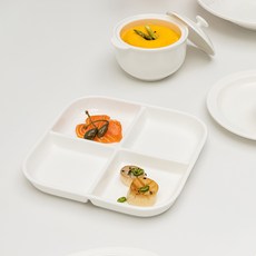 윤도자기 메종오브제 당당 4절 나눔접시, 화이트, 1개 화이트, 화이트, 1개