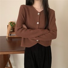 레몬소울 여성용 리켈 단추 포인트 브이넥 니트 가디건
