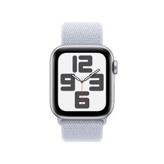 Apple 정품 2024 애플워치 SE 2세대 알루미늄 케이스, 40mm, GPS, 실버 / 블루 클라우드 스포츠 루프, Loop