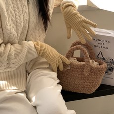 뜨개사계절 코바늘DIY 트위디 마르쉐백 뽀글이 겨울가방 만들기 패키지, 1세트, 카멜쿠키