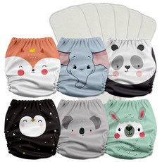 mama koala 嬰幼童成長型口袋式布尿布3.0 動物王國 純竹尿墊6件組 (3.6-18kg), 6件