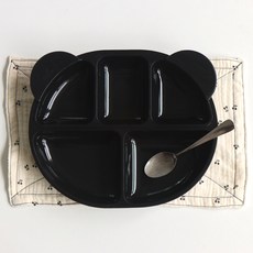 에이드엘 롤리 실리콘 유아식판세트, 블랙, 식판 + 세칸 나눔 접시