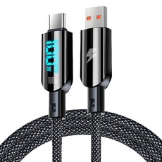 YORI 優里 USB to Type-C 數顯充電線, 120cm, 典雅黑, 1條