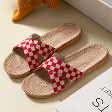 데이소이 부드러운 코튼 린넨 체크 거실 실내화, 01 레드, 1개