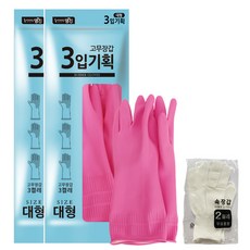 명진 러버 핑크 고무장갑 L 6p + 속장갑 2p, 혼합색상, 2개