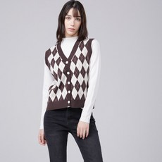 아나카프리 에스닉 아가일 와이드 오픈 니트 베스트 CPS3FVT002B