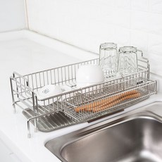 4BNK 全不鏽鋼304可擴張式餐具瀝水架 小, 銀, 一層, 1個