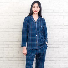 이라인 커플용 타이디 체크 카라 잠옷 상하세트