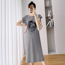 심플 베이직 프린트 임부 원피스