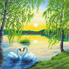 디클레어 액자 캔버스형 보석십자수 DIY 키트 40 x 50, 1세트, DCF022 해질녘 백조