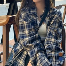 女用寬鬆復古格紋襯衫