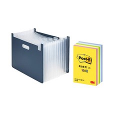 델리 아코디언 파일박스 가로형 + 포스트잇 큐브 CU-32 63951, 네이비(파일박스), 파스텔(포스트잇), 1세트