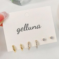 Gelluna 一觸式日常圈形方晶鋯石耳環6件組