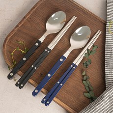티니블랑 레브 2인 수저세트, 네이비, 블랙, 디너스푼 2p + 젓가락 2p, 1세트 네이비, 블랙, 1세트