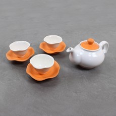 Dalsogum 陶瓷茶壺茶杯傳統茶道阿拉丁茶具 3人組, 1組, 白+橙(柿子套裝), 茶壺+3個杯子+3個杯墊