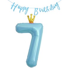 조이파티 왕관 숫자 풍선 대 7 + 생일 가랜드 캘리그래피 세트, 블루, 1세트