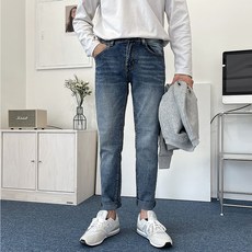 언탭트 남성용 사방스판 슬림 일자 청바지 10부
