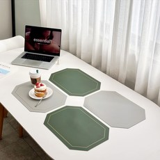 BRIVIEW Nordic PU 雙面餐墊 AA-011 4 件套, 橄欖綠,灰色, 43 x 30 厘米