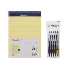 시그니처 리갈패드 A5 5p + 유니볼 제트스트림 볼펜 0.38mm 5p, 옐로우(리갈패드), 24 블랙(볼펜), 1세트