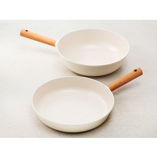 Tamsaa IH平底鍋具組 Set, 溫馨奶油白，瓦斯爐和IH爐都OK, 平底鍋28cm + 深型平底鍋28cm, 奶白色, 1組