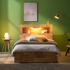 잉글랜더 에비뉴 LED 원목 수납 침대 프레임 + 매트리스 세트 방문설치, 내츄럴원목,라이트그레이