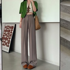마켓에이 여성용 더블 버튼 와이드 롱 팬츠