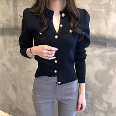 산호색단추여밈가디건